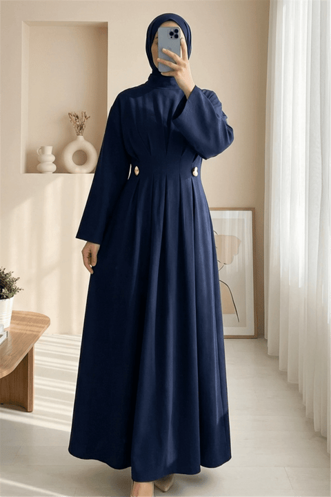 Pileli Beli Kemerli Toka Detaylı Modal Elbise -Laci-Elbise-111-61613-R03