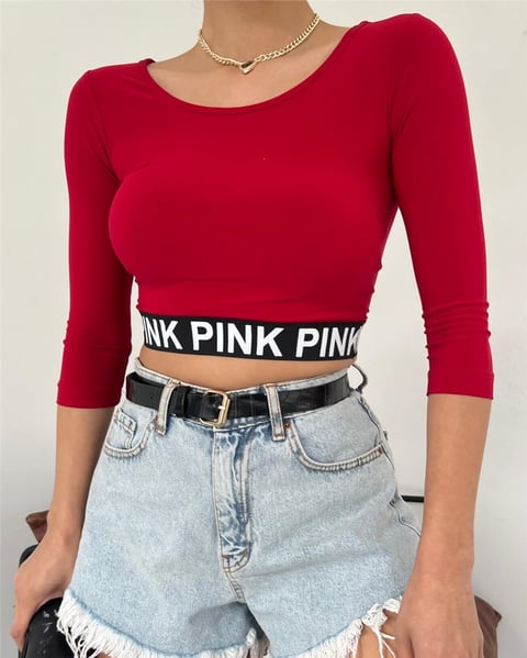 كم وردي مكتوب عليه فكير مرن - أحمر-Crop-246-2554-R33