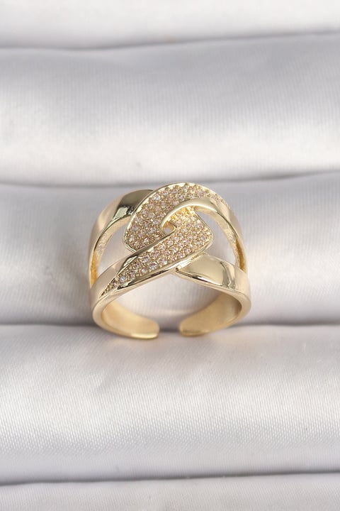 Pirinç Gold Renk Ayarlanabilir Zirkon Taşlı Kadın Yüzük