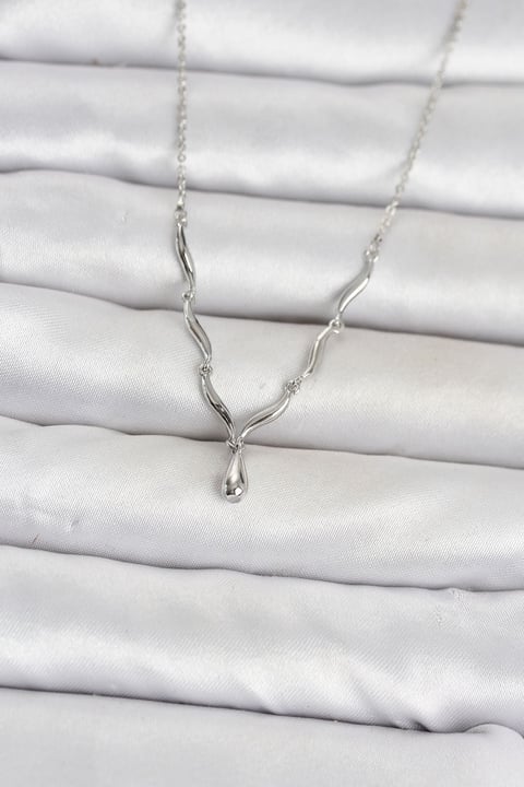 Pirinç Gümüş Renk Damla Model Kadın Kolye