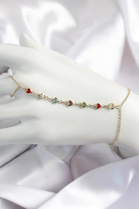 Pirinç Renkli Kalpli Zirkon Taşlı Y Model Gold Renk Kadın Şahmeran