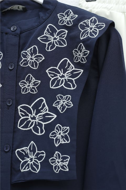 Plastron Detaylı Nakışlı Poplin Gömlek -Laci-Gömlek-349-8050-R03