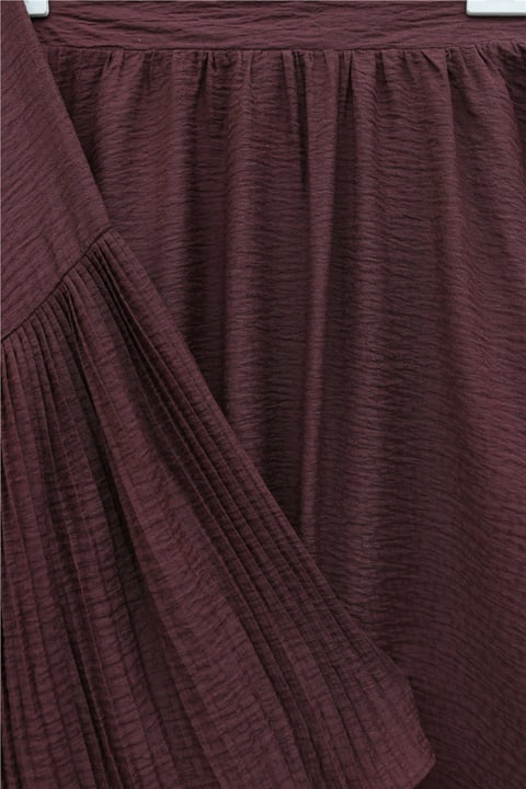 Pliseli Bağcıklı Etekli Jakarlı Gofre Takım -Bordo-Takım-407-3856-R04