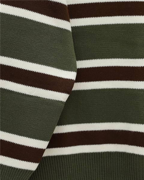 Polo Yaka Düğmeli Renkli Çizgili Triko Kazak -Haki-Kazak-109-9757-R05