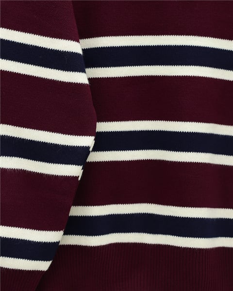 Polo Yaka Düğmeli Renkli Çizgili Triko Kazak -Bordo-Kazak-109-9757-R04