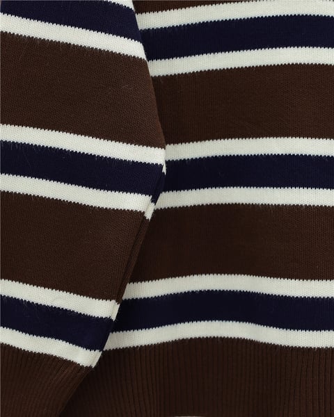 Polo Yaka Düğmeli Renkli Çizgili Triko Kazak -Kahve-Kazak-109-9757-R15