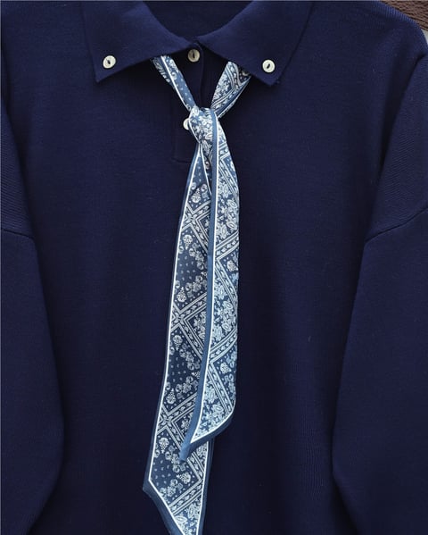 Polo Yaka Fularlı Yırtmaçlı Salaş Triko Tunik  -Laci-Kazak-295-1299-R03