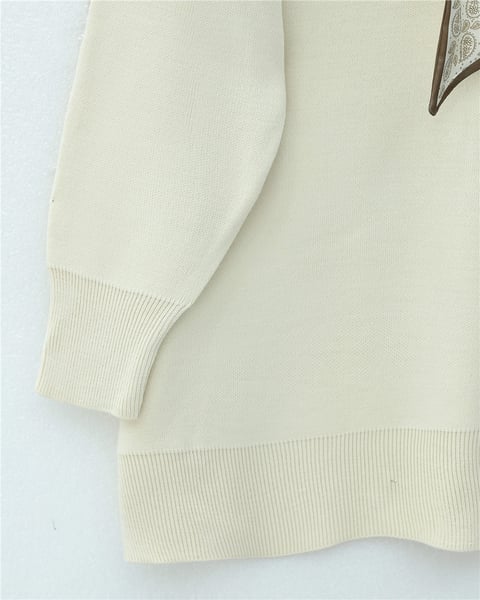 Polo Yaka Fularlı Yırtmaçlı Salaş Triko Tunik  -Krem-Kazak-295-1299-R28