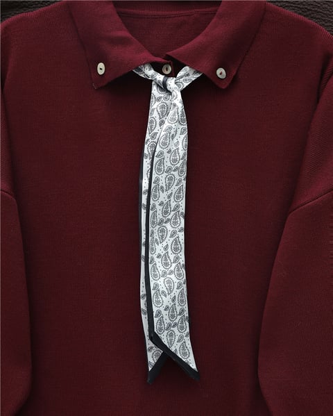 Polo Yaka Fularlı Yırtmaçlı Salaş Triko Tunik  -Bordo-Kazak-295-1299-R04