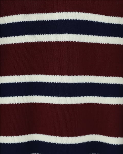 Polo Yaka Yarım Düğmeli Renkli Çizgili Triko Kazak -Bordo-Kazak-109-9755-R04