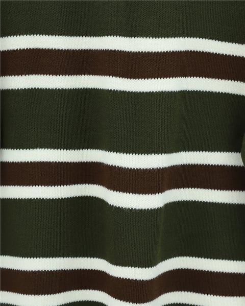 Polo Yaka Yarım Düğmeli Renkli Çizgili Triko Kazak -Haki-Kazak-109-9755-R05