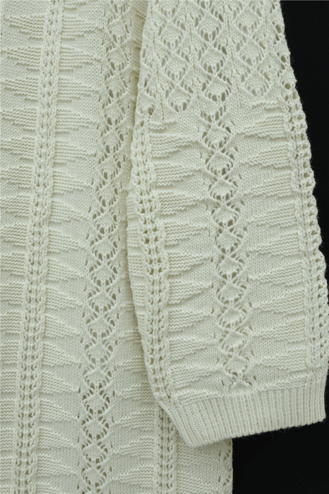 Ponponlu Karışık Desen Araboy Triko Hırka -Krem-Hırka-109-0980-R28