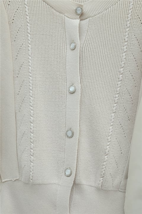 Poplin Kol Detaylı Düğmeli Triko Hırka -Taş-Hırka-364-1085-R43