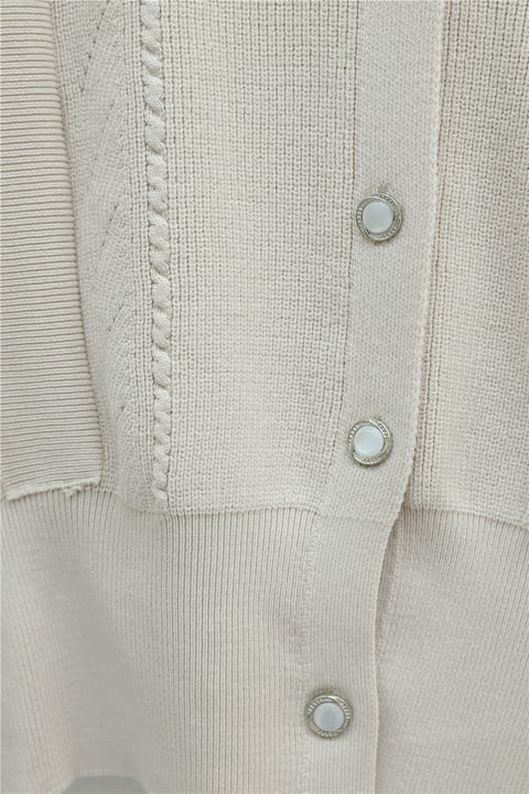 Poplin Kol Detaylı Düğmeli Triko Hırka -Taş-Hırka-364-1085-R43