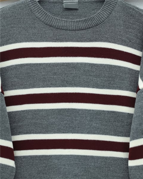 Renkli Çizgili Salaş Triko Tunik  -Füme-Tunik-109-0939-R18