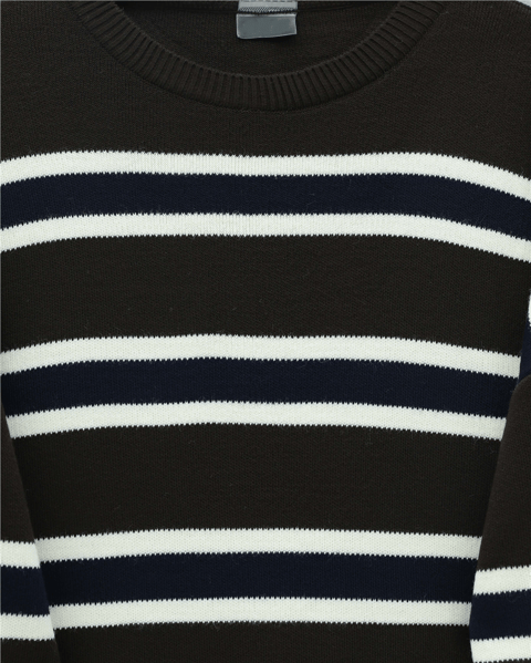 Renkli Çizgili Salaş Triko Tunik  -K. Kahve-Tunik-109-0939-R54
