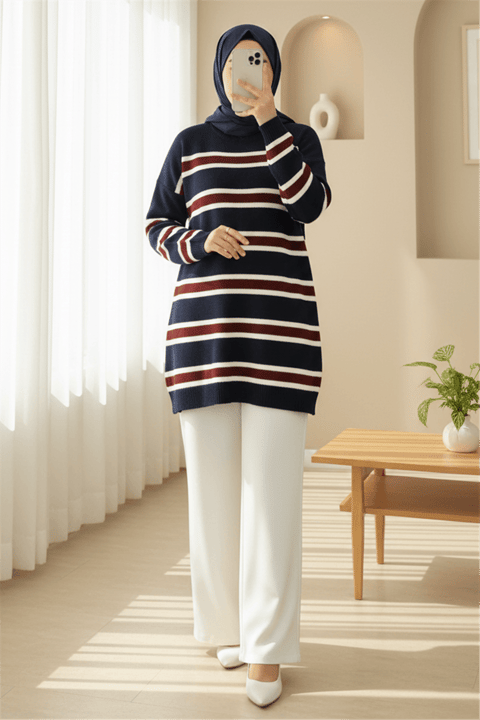Renkli Çizgili Salaş Triko Tunik -Laci-Tunik-109-0939-R03