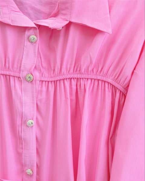 Robadan Büzgülü Beli Bağcıklı Gömlek -Pembe-Gömlek-398-1044-R20