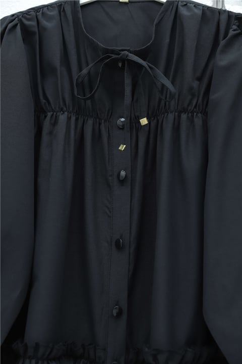 Robadan Lastikli Eteği Fırfırlı Düğmeli Poplin Tunik -Siyah-Tunik-398-11020-R01