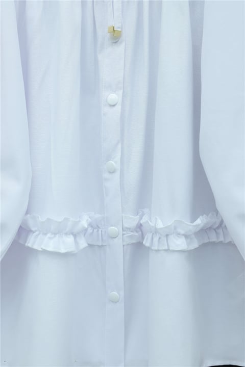 Robadan Lastikli Eteği Fırfırlı Düğmeli Poplin Tunik -Beyaz-Tunik-398-11020-R02