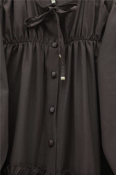 Robadan Lastikli Eteği Fırfırlı Düğmeli Poplin Tunik -K. Kahve-Tunik-398-11020-R54