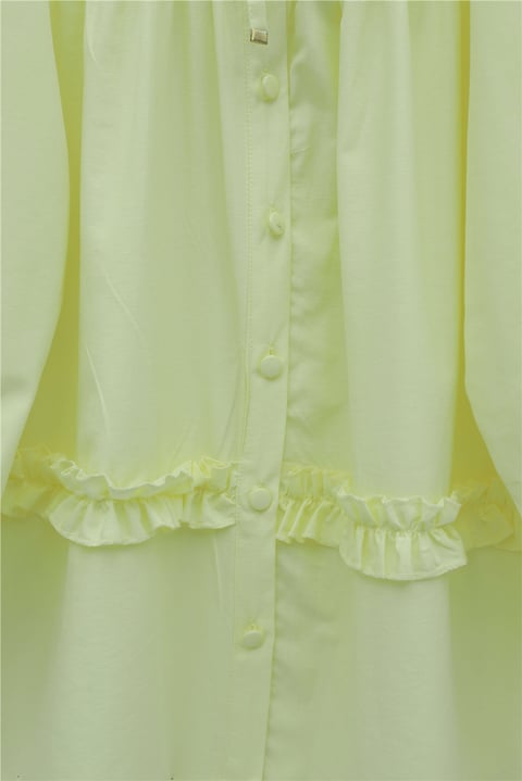 Robadan Lastikli Eteği Fırfırlı Düğmeli Poplin Tunik -Sarı-Tunik-398-11020-R22
