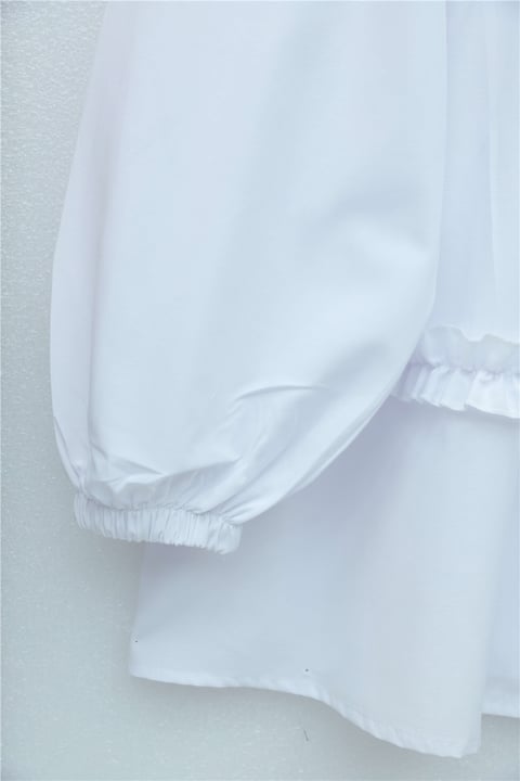 Robadan Lastikli Eteği Fırfırlı Düğmeli Poplin Tunik -Beyaz-Tunik-398-11020-R02