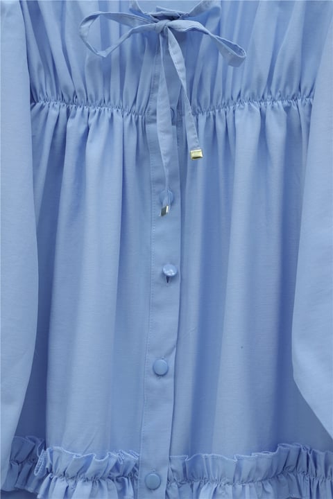 Robadan Lastikli Eteği Fırfırlı Düğmeli Poplin Tunik -Mavi-Tunik-398-11020-R31