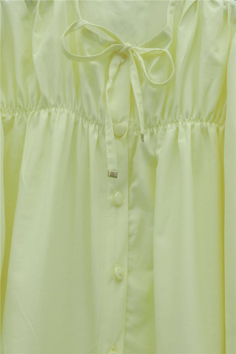 Robadan Lastikli Eteği Fırfırlı Düğmeli Poplin Tunik -Sarı-Tunik-398-11020-R22