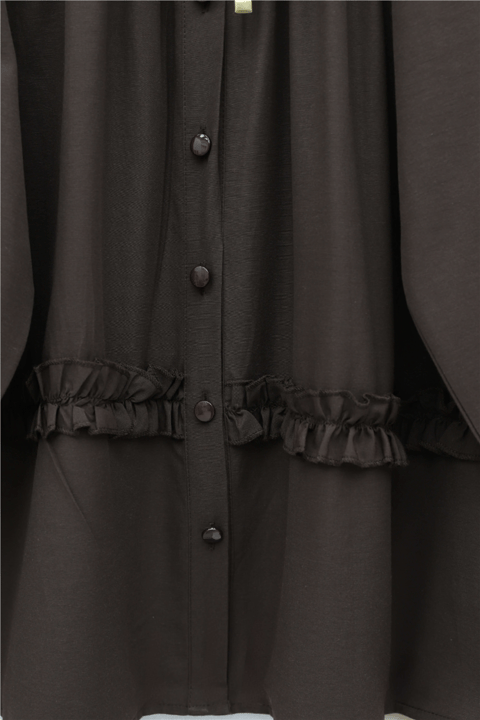 Robadan Lastikli Eteği Fırfırlı Düğmeli Poplin Tunik -K. Kahve-Tunik-398-11020-R54