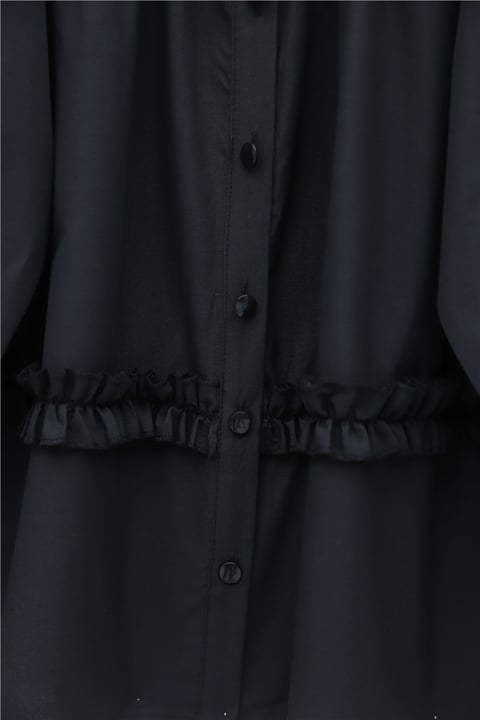 Robadan Lastikli Eteği Fırfırlı Düğmeli Poplin Tunik -Siyah-Tunik-398-11020-R01
