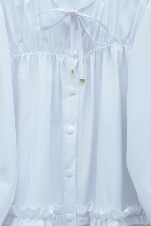 Robadan Lastikli Eteği Fırfırlı Düğmeli Poplin Tunik -Beyaz-Tunik-398-11020-R02