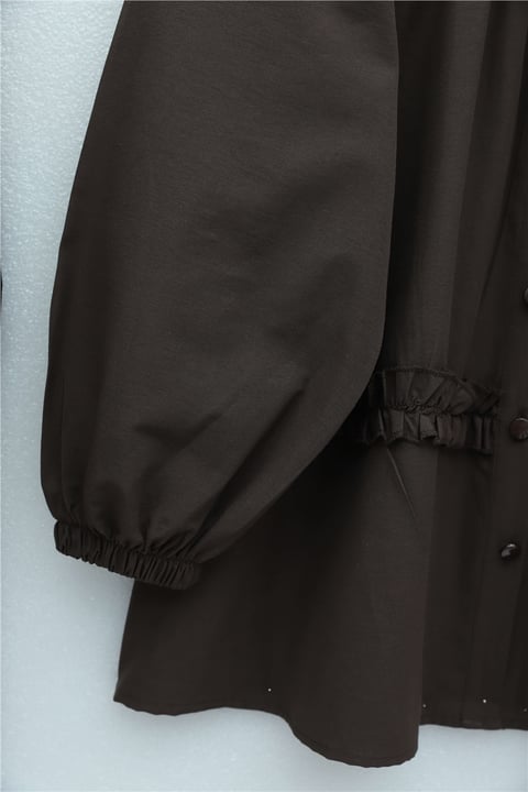 Robadan Lastikli Eteği Fırfırlı Düğmeli Poplin Tunik -K. Kahve-Tunik-398-11020-R54