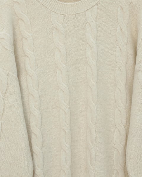 Saç Örgü Desen Yumoş Triko Kazak  -Krem-Kazak-295-4511-R28