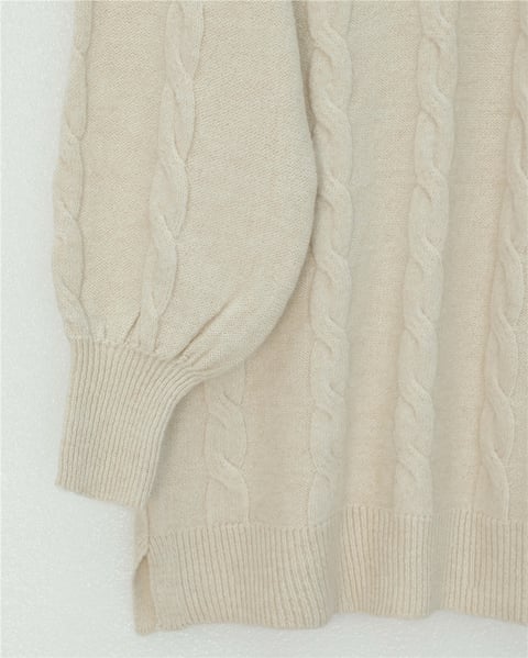Saç Örgü Desen Yumoş Triko Kazak  -Krem-Kazak-295-4511-R28