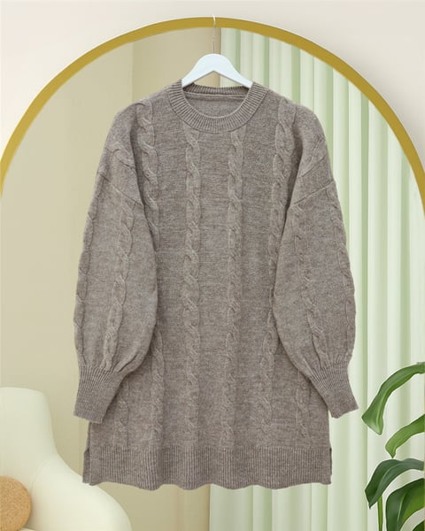 Saç Örgü Desen Yumoş Triko Kazak -Toprak-Kazak-295-4511-R55