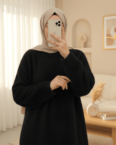 Sakallı Uzun Salaş Triko Tunik -Siyah-Tunik-295-4529-R01
