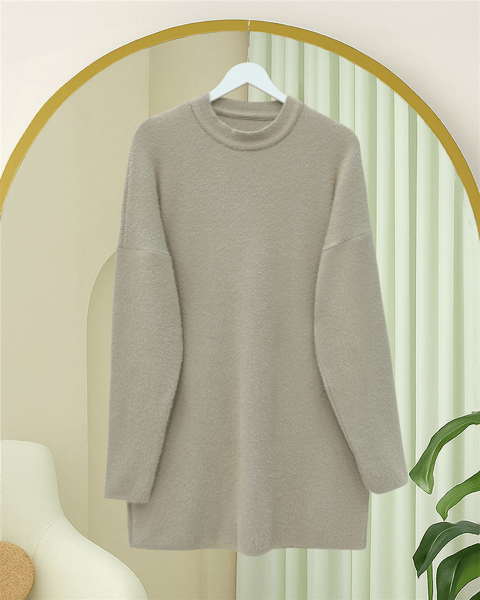 Kazak-Sakallı Uzun Salaş Triko Tunik   -Vizon-295-4529-R23