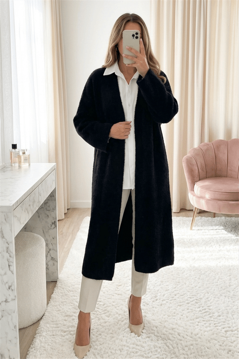 Sakallı Uzun Yumoş Hırka -Siyah-Hırka-109-0918-R01