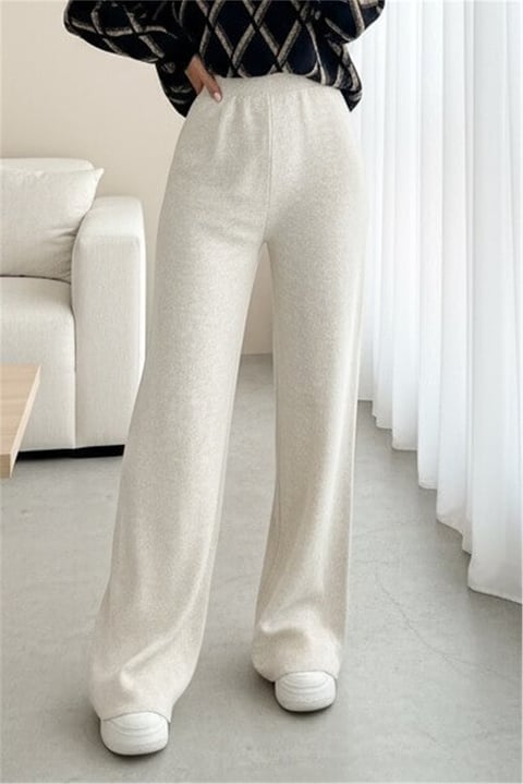 بنطلون تريكو فضفاض - كريمي-Salaş Pantolon-295-2126-R28