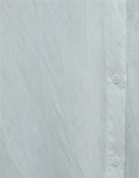 Şerit Çizgi Desenli Düğmeli Gömlek -Beyaz-Gömlek-357-2207-R02