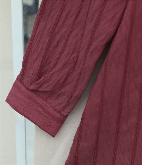 Şerit Çizgi Desenli Düğmeli Gömlek -Bordo-Gömlek-357-2207-R04