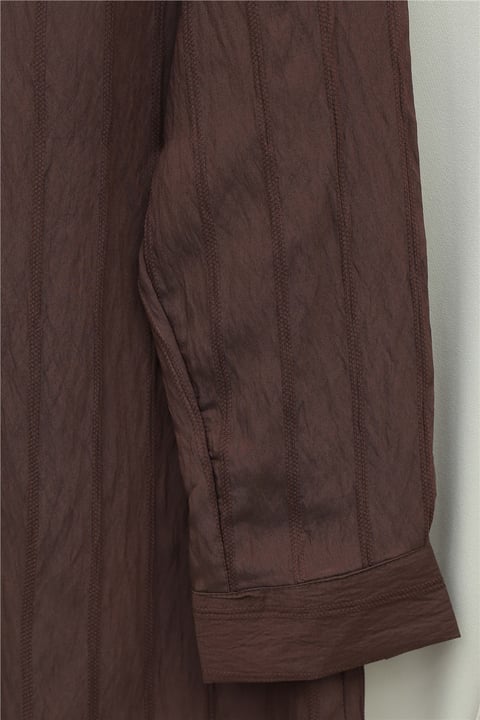 Şerit Çizgi Desenli Düğmeli Gömlek -Kahve-Gömlek-357-2207-R15