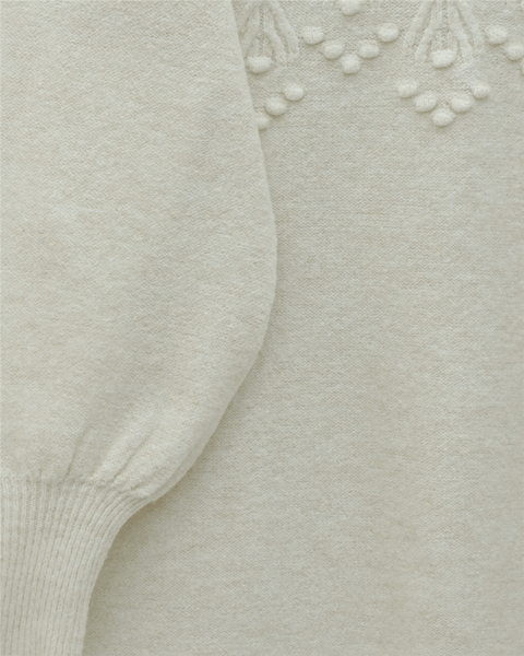 Şerit Ve Ponpon Detaylı Yuvarlak Yaka Yumoş Triko Tunik -Ekru-Kazak-295-4512-R07