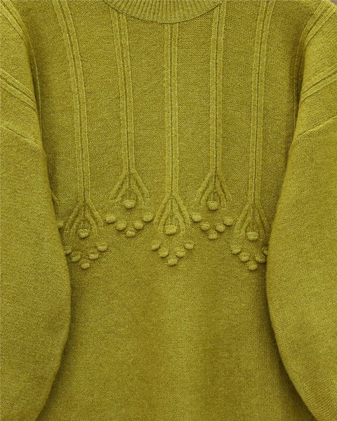 Şerit Ve Ponpon Detaylı Yuvarlak Yaka Yumoş Triko Tunik -Yağ Yeşili-Kazak-295-4512-R72