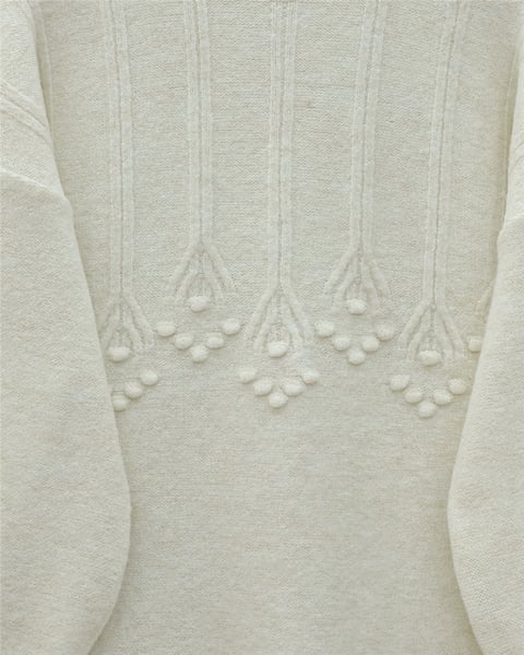 Şerit Ve Ponpon Detaylı Yuvarlak Yaka Yumoş Triko Tunik -Ekru-Kazak-295-4512-R07