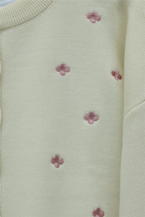 Serpme Çiçek Nakışlı Düğmeli Oversize Triko Hırka -Krem-Hırka-109-9794-R28