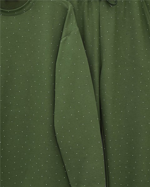 Serpme Taş Detaylı Pantolonlu Oysho Takım -Koyu Yeşil-Takım-253-13075-R79