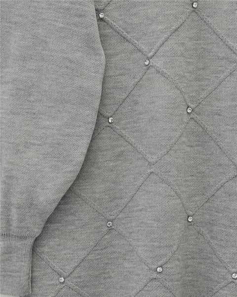 Taş Detaylı Kare Desenli Triko Tunik -Gri-Tunik-295-1013-R11