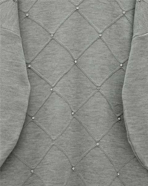 Taş Detaylı Kare Desenli Triko Tunik -Gri-Tunik-295-1013-R11